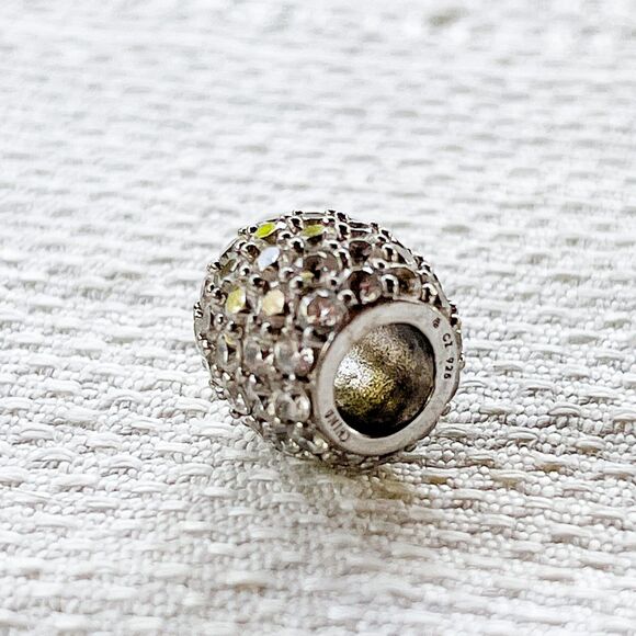 Sterling Silver & CZ Studded Charm Bead - For Chamilia Bracelet - Estate Jewelry - Picture 2 of 7
